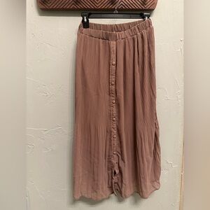 Studio West Button-Front Pleated Tan/Pink Maxi Skirt